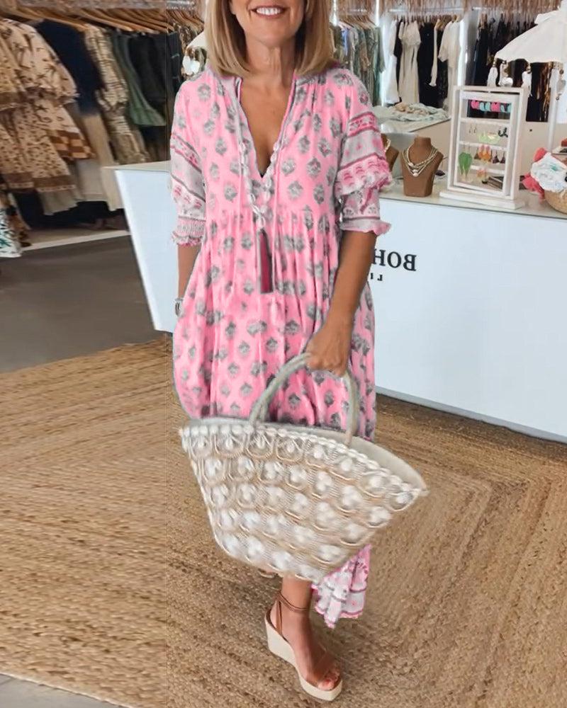 polly boho V neck printed midi dress - full look