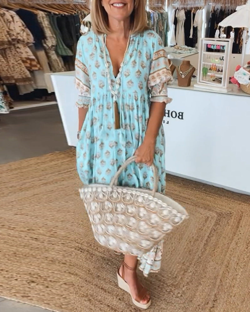 Polly boho V neck printed midi dress - side view