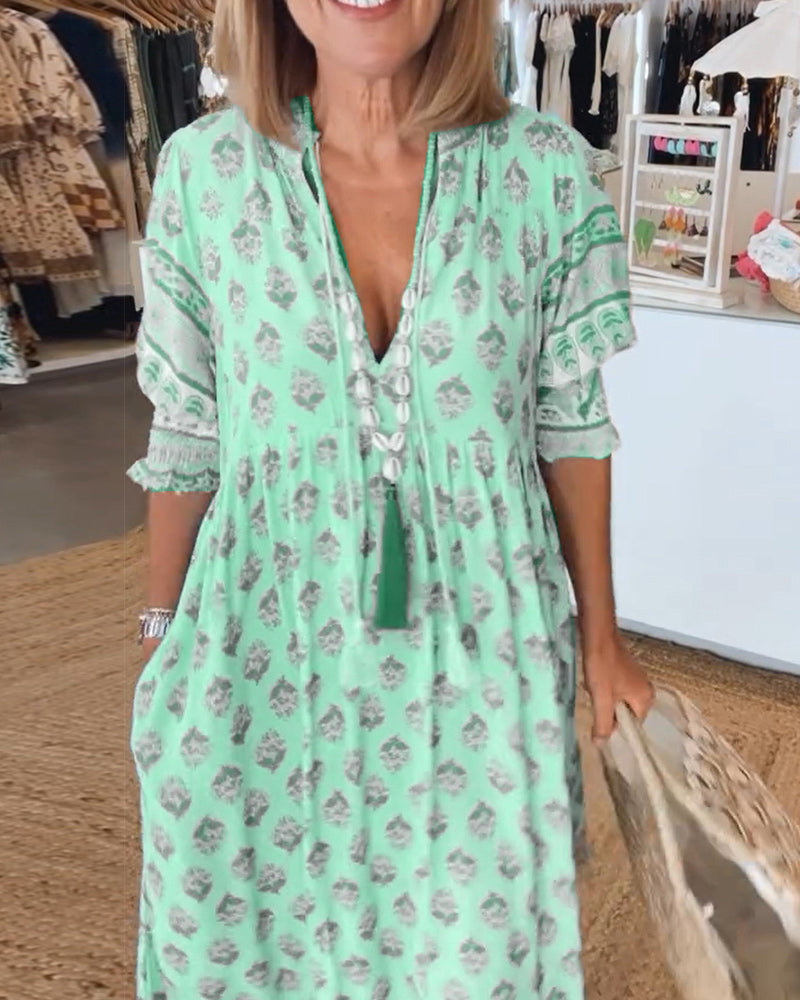 polly boho V neck printed midi dress - styled outfit 2
