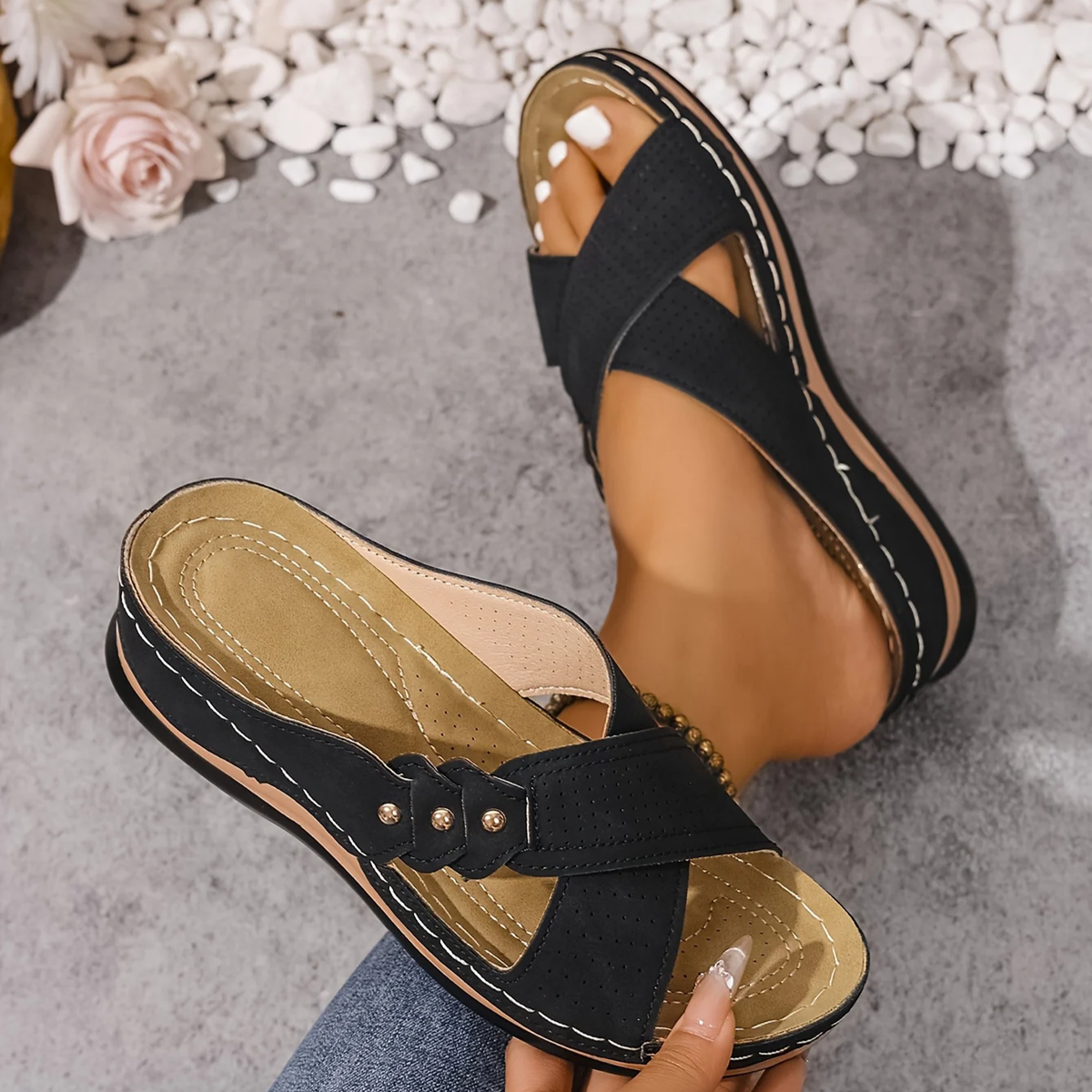 Quintessa orthopaedic wedge sandals - styled view