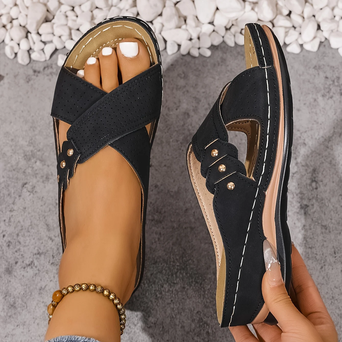 Quintessa orthopaedic wedge sandals - styled view
