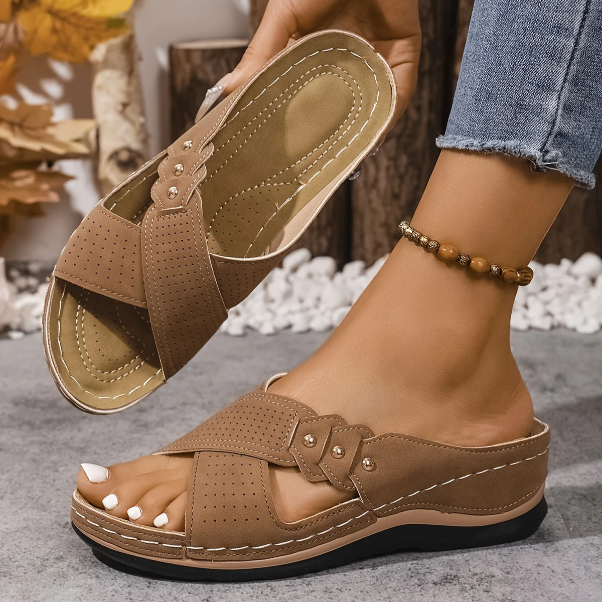 Quintessa orthopaedic wedge sandals - styled view