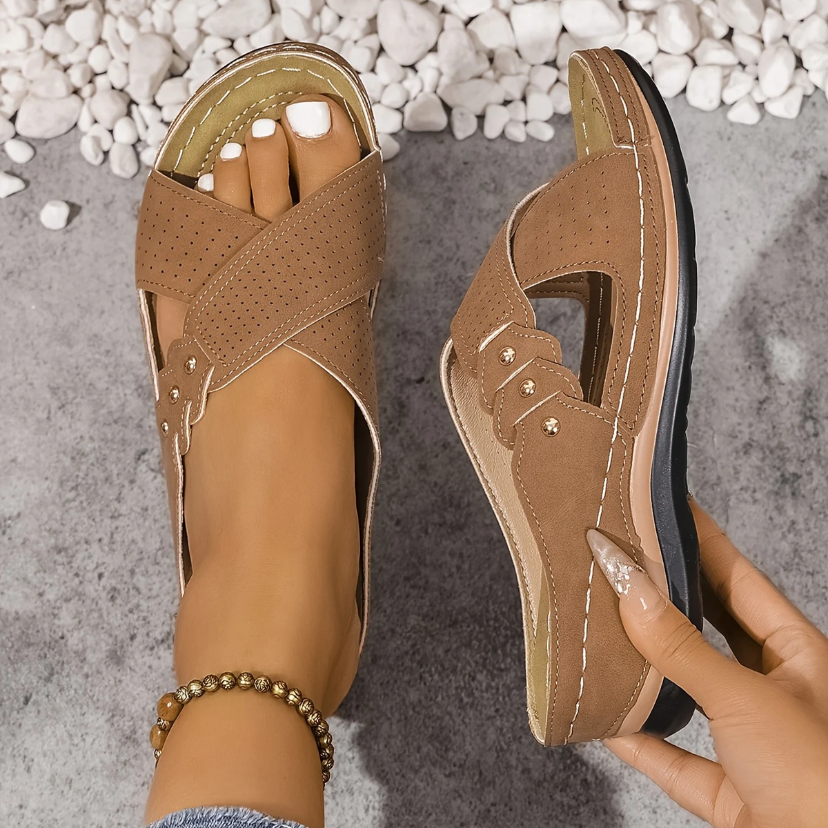 Quintessa orthopaedic wedge sandals - styled view