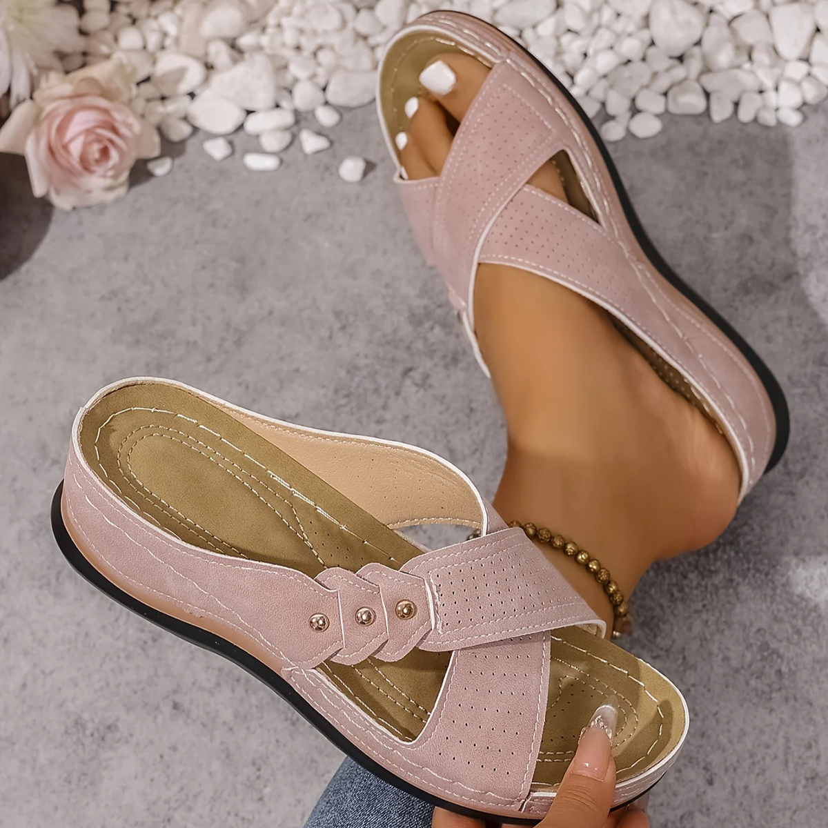 Quintessa orthopaedic wedge sandals - styled view