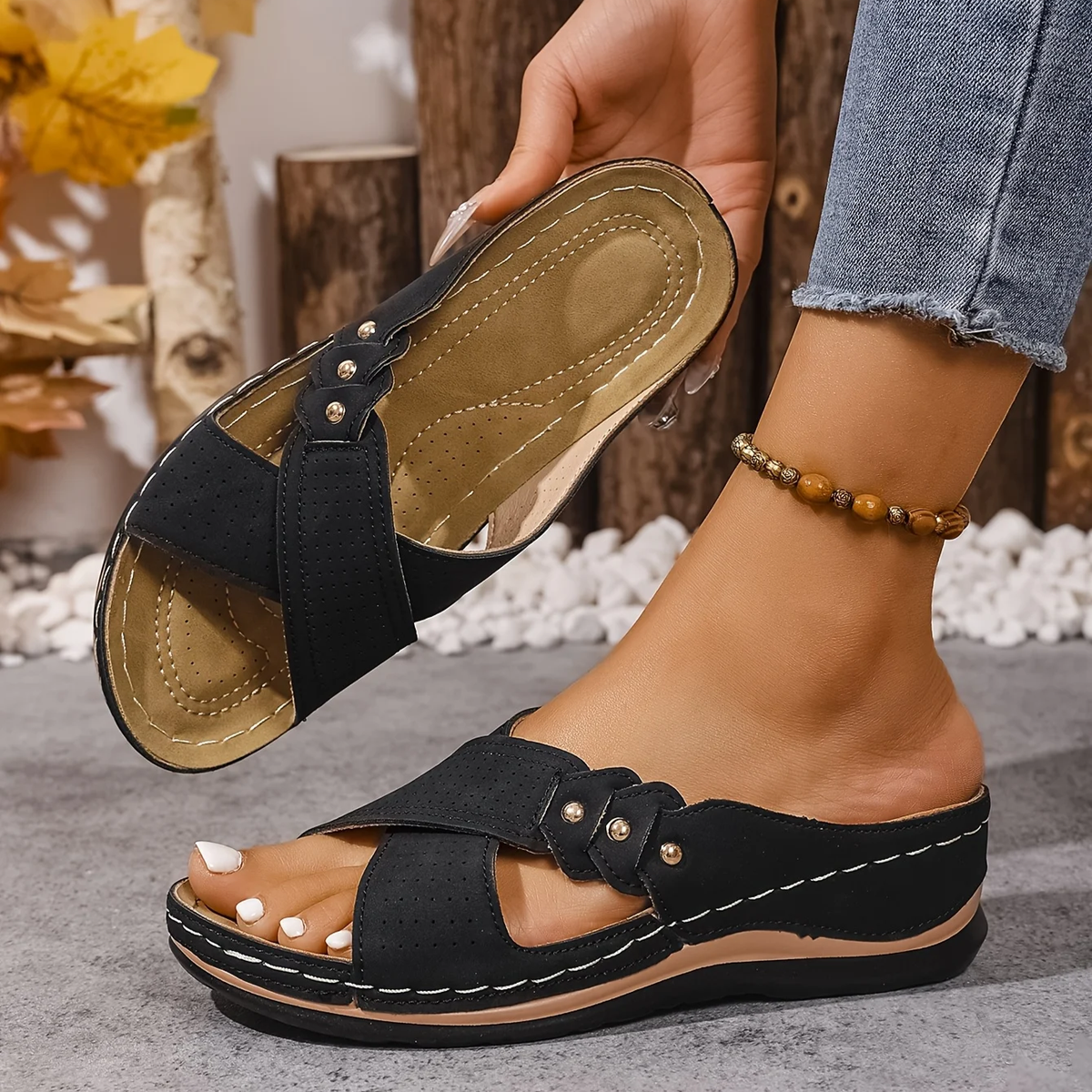 Quintessa orthopaedic wedge sandals - styled view