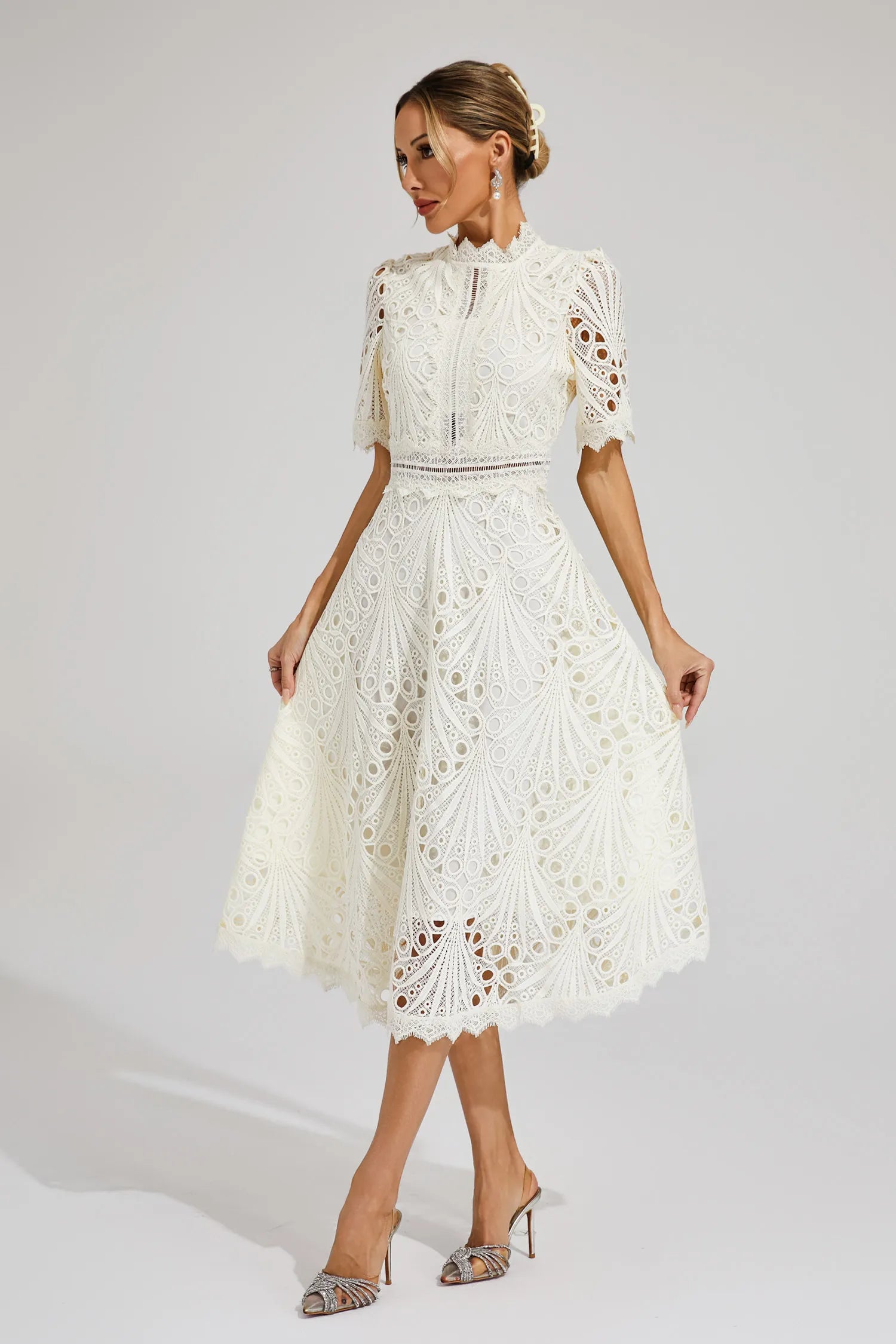Rachel lace high neck midi dress - front view