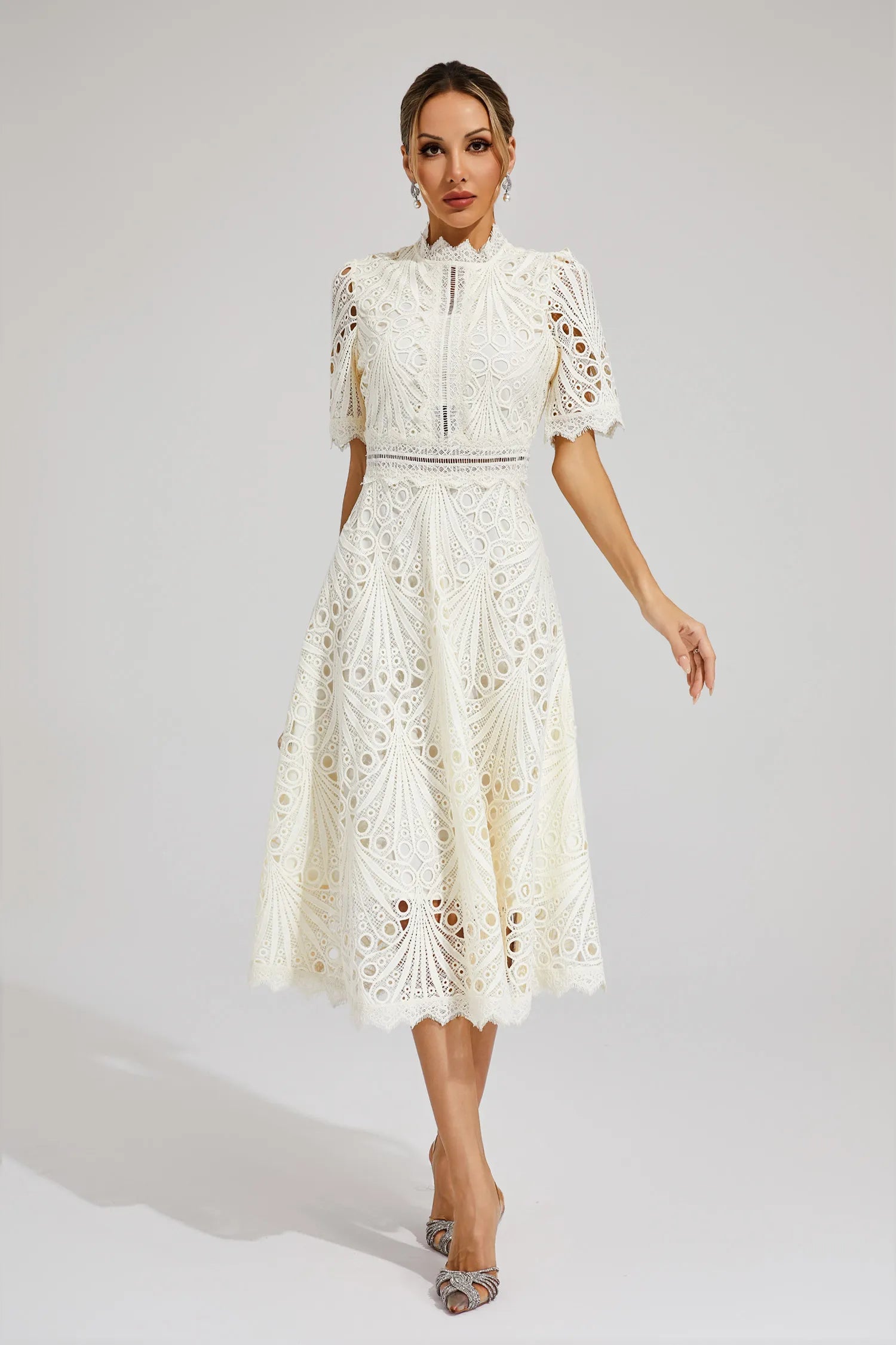Rachel lace high neck midi dress - full look 1