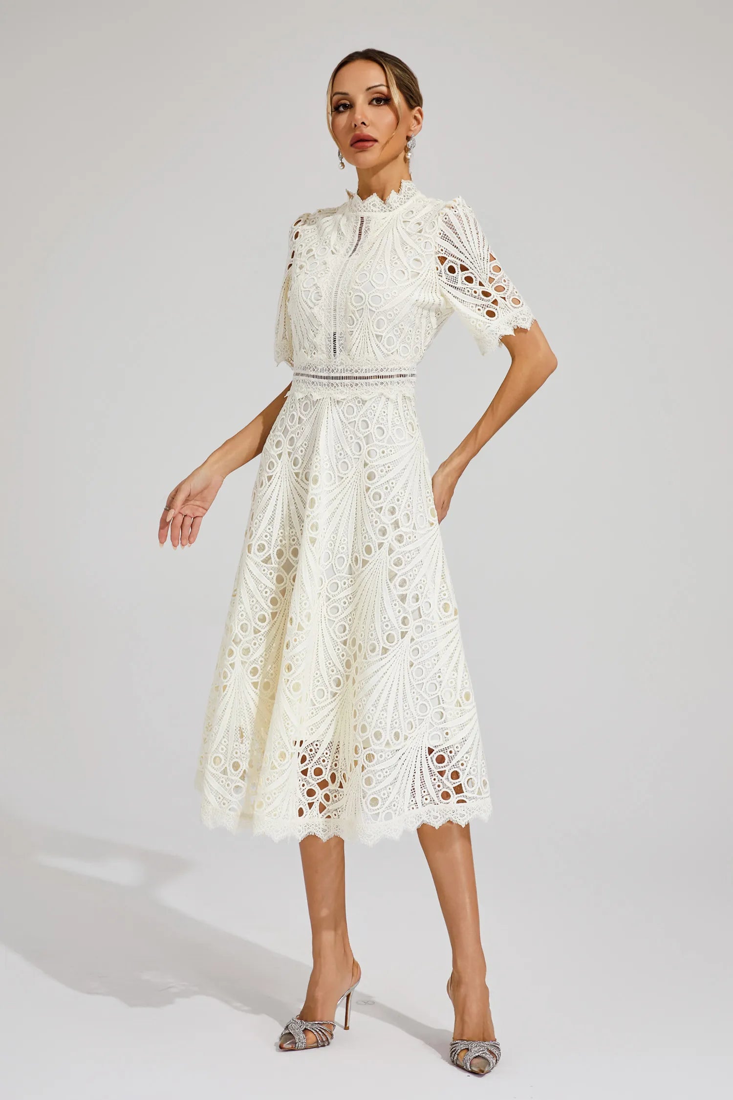 Rachel lace high neck midi dress - full look 2