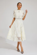 Rachel lace high neck midi dress - full look 3