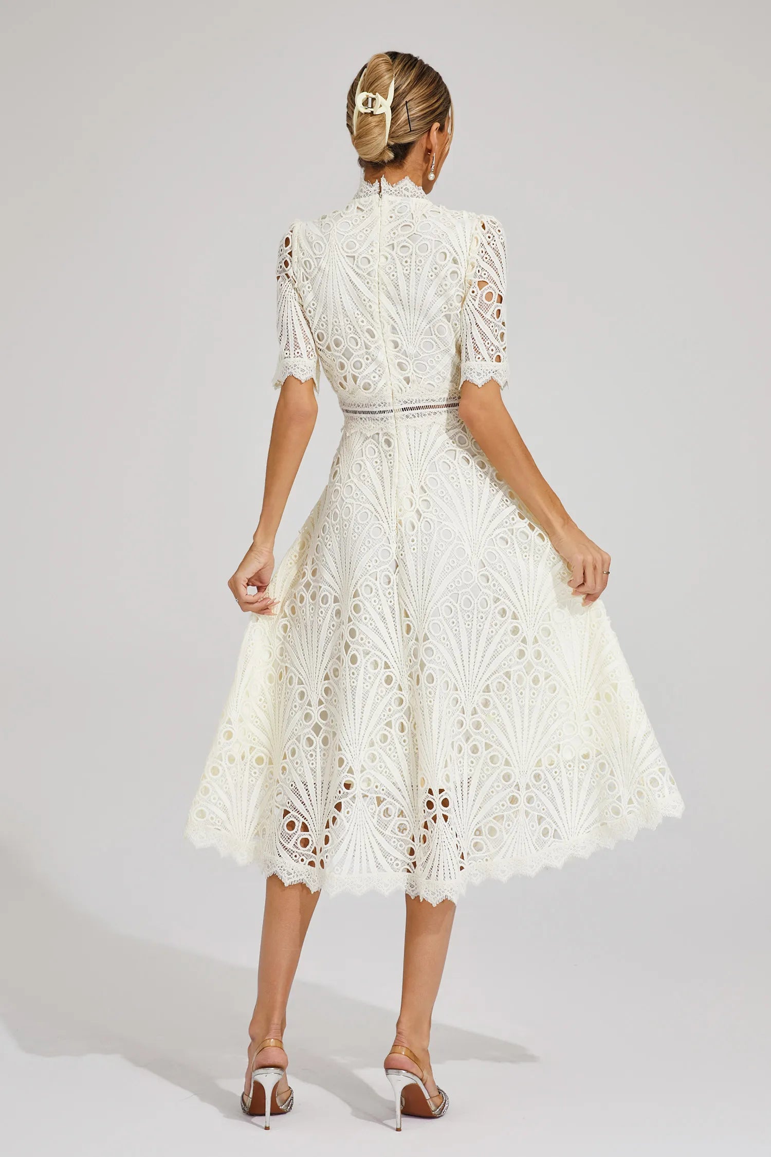 Rachel lace high neck midi dress - full look 5