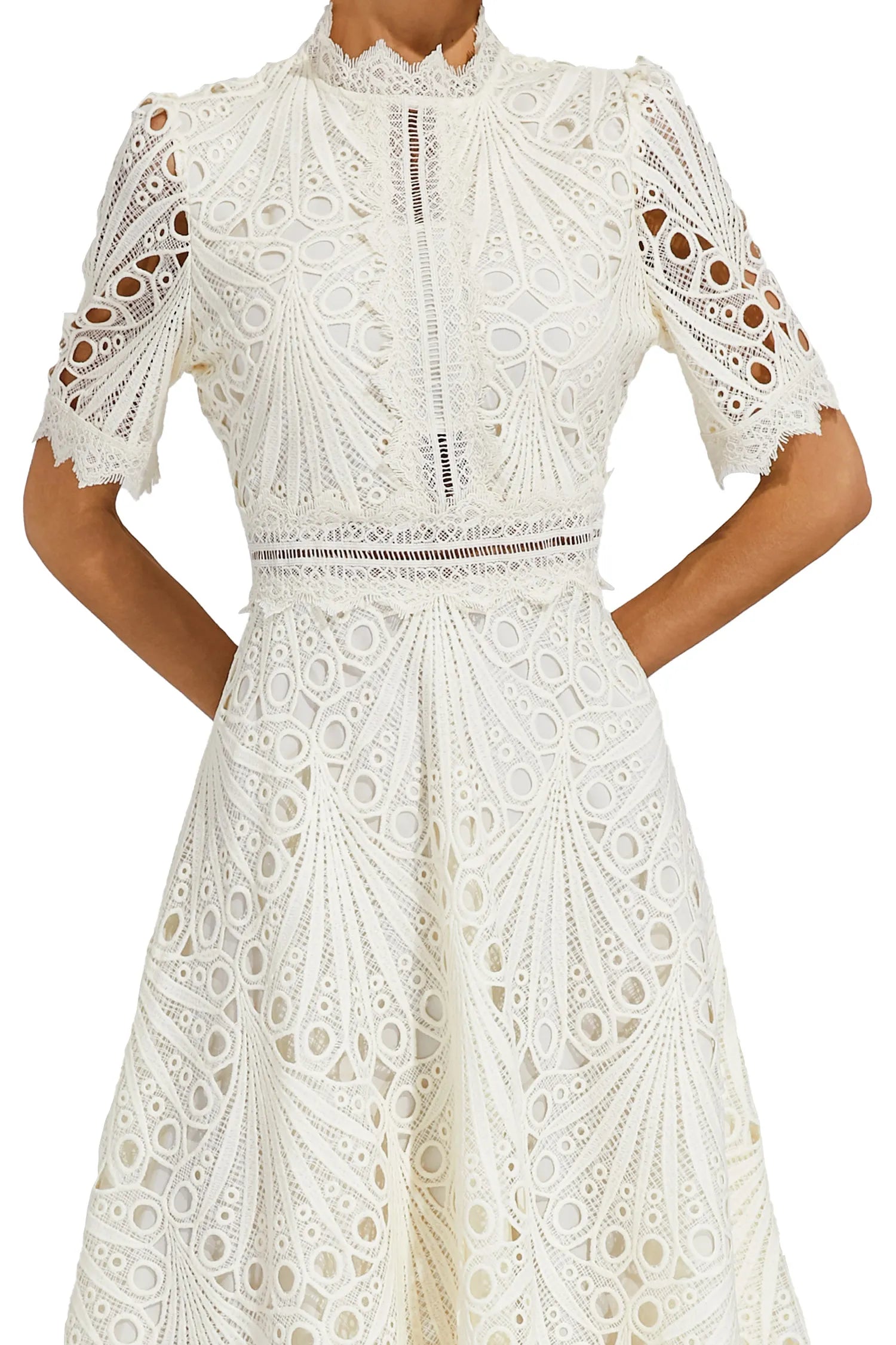 Rachel lace high neck midi dress - full look 6