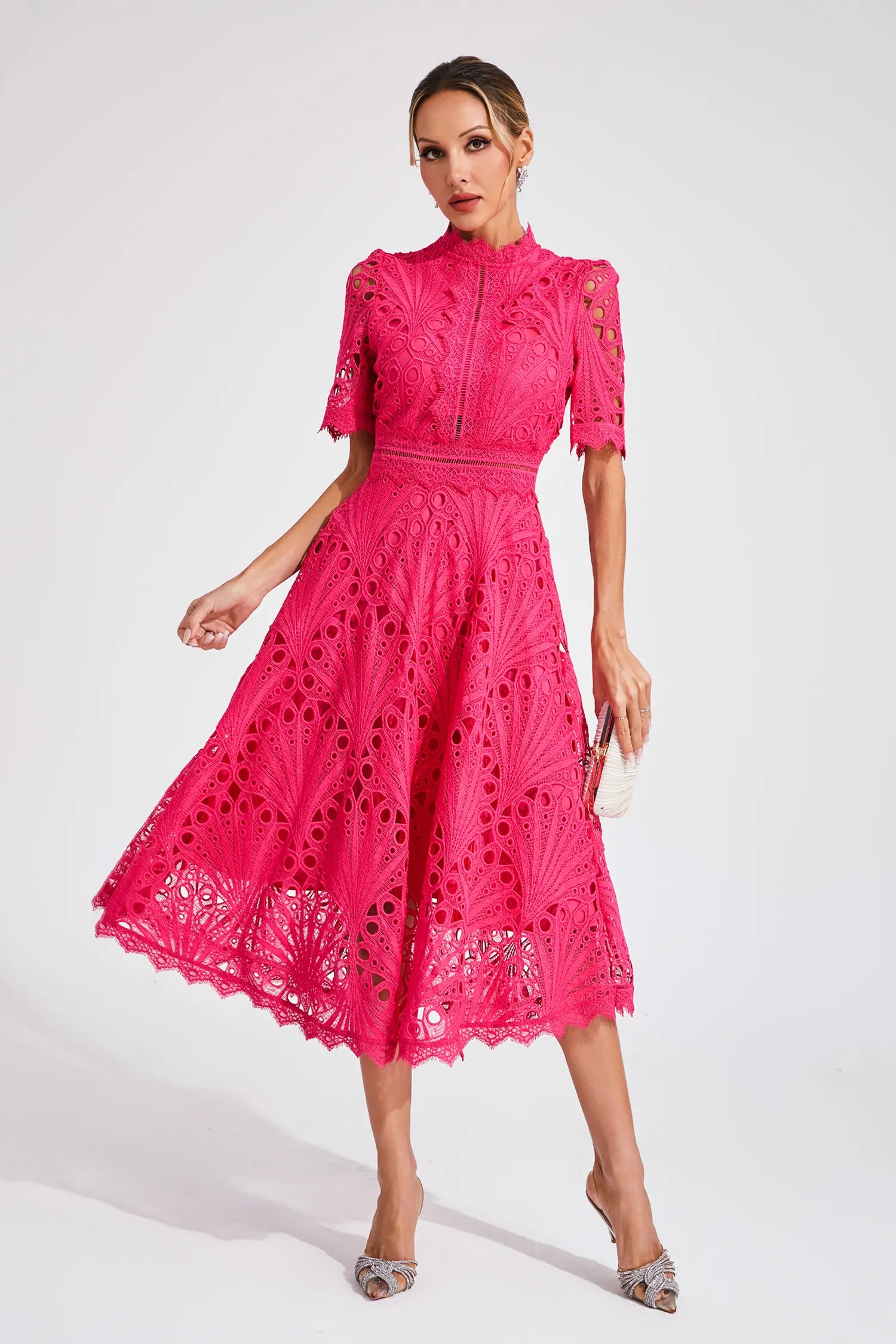 Rachel lace high neck midi dress - back view