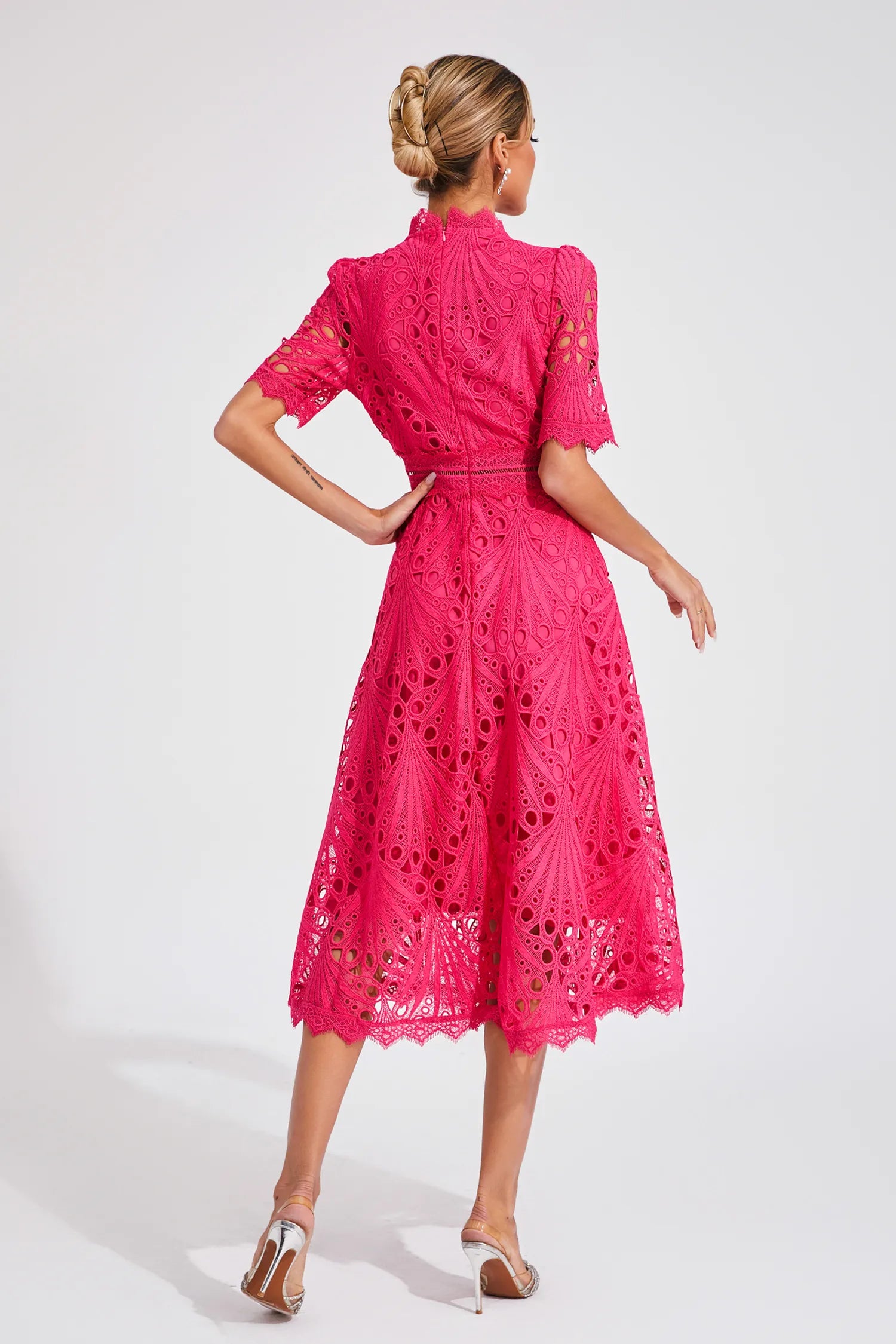 Rachel lace high neck midi dress - styled outfit 1