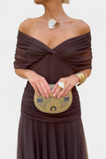Sarah off shoulder chiffon midi dress - front view 1