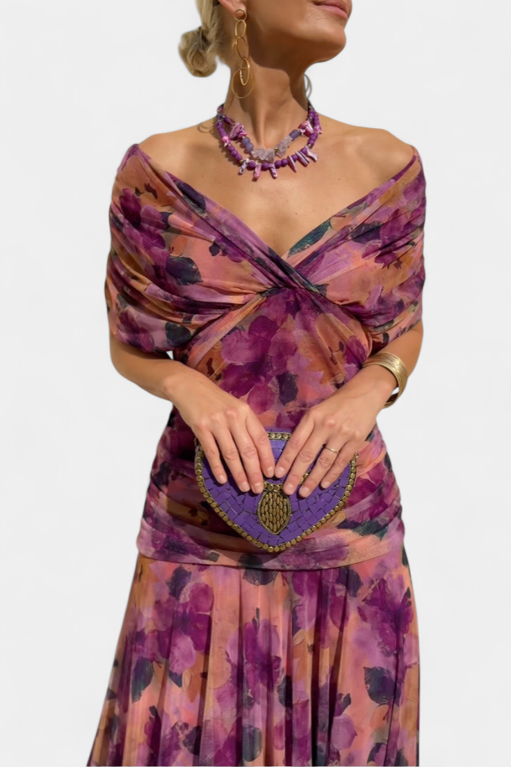 Sarah off shoulder chiffon midi dress - styled outfit 2