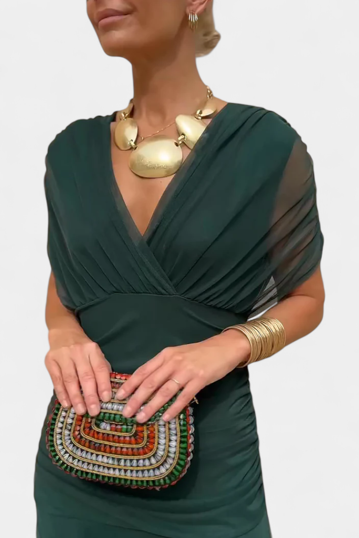 Sarah off shoulder chiffon midi dress - full look 1