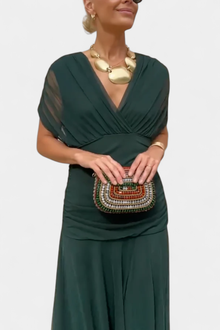 Sarah off shoulder chiffon midi dress - full look 2