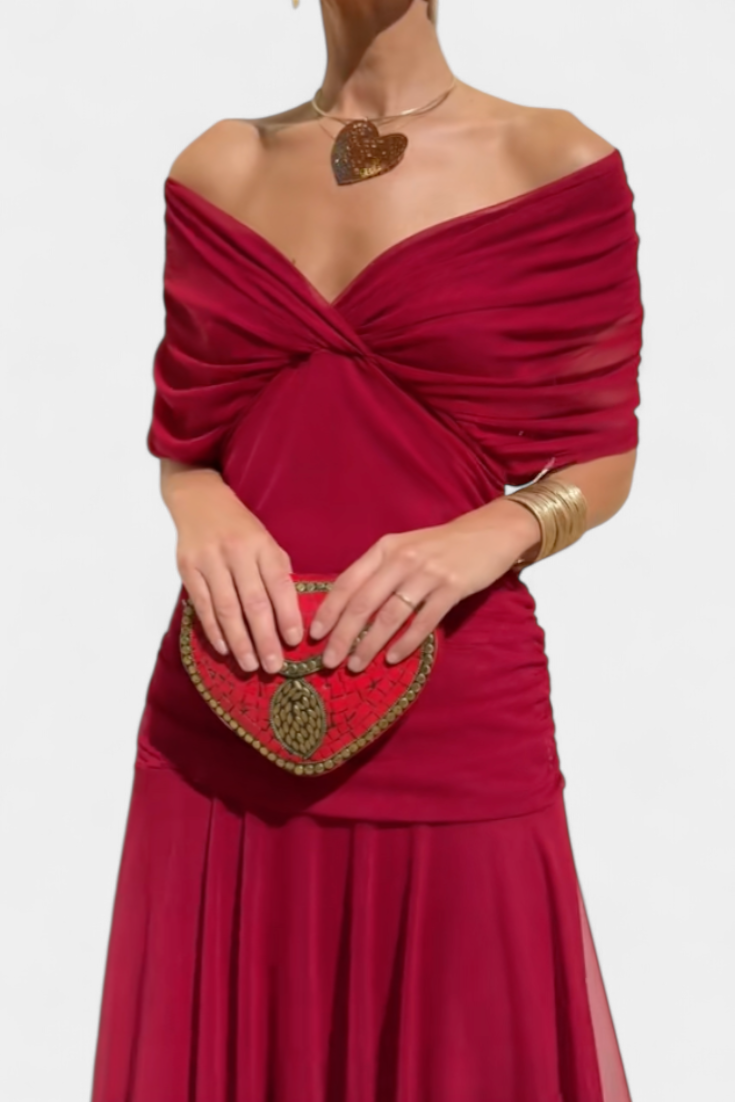 Sarah off shoulder chiffon midi dress - full look 3
