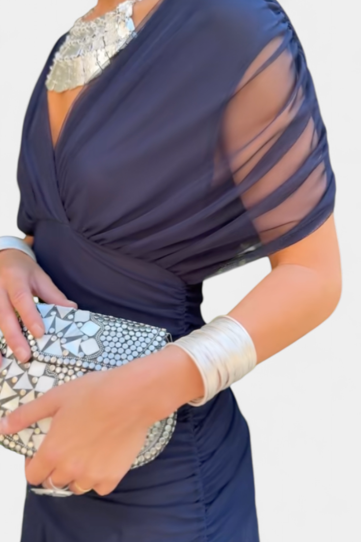 Sarah off shoulder chiffon midi dress - full look 4