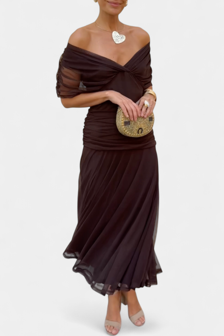 Sarah off shoulder chiffon midi dress - front view 2