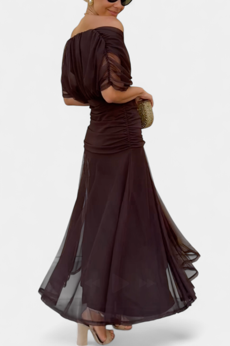 Sarah off shoulder chiffon midi dress - side view