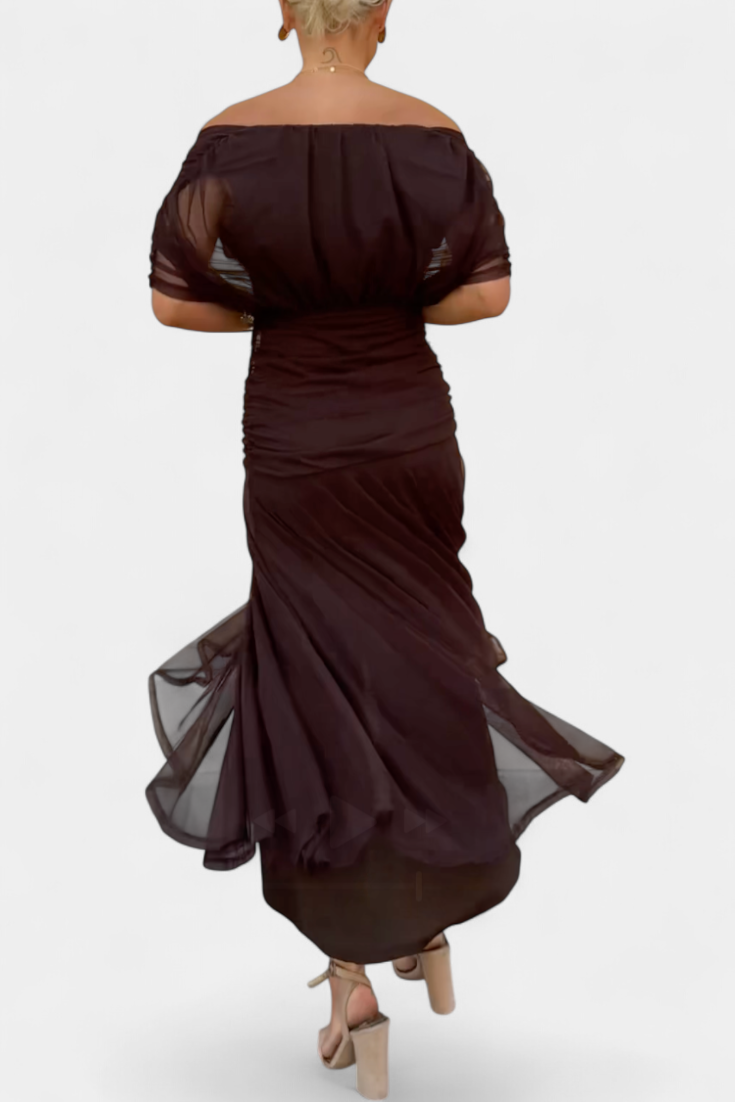 Sarah off shoulder chiffon midi dress - back view