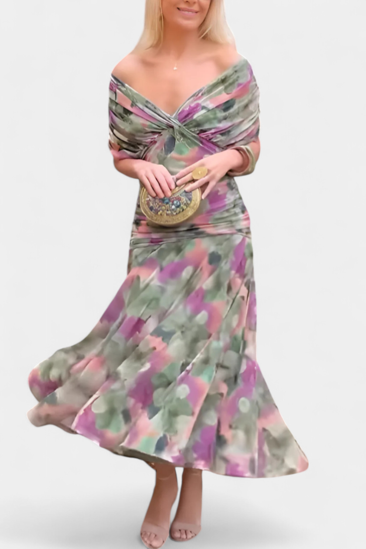 Sarah off shoulder chiffon midi dress - sleeve detail