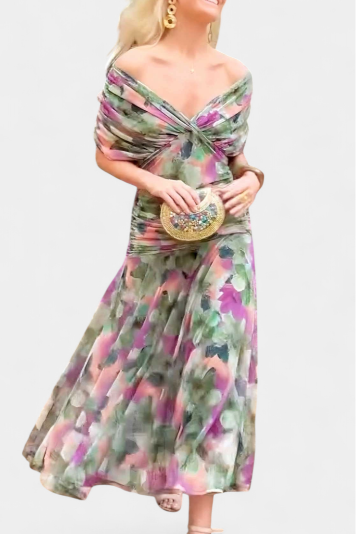 Sarah off shoulder chiffon midi dress - color Green