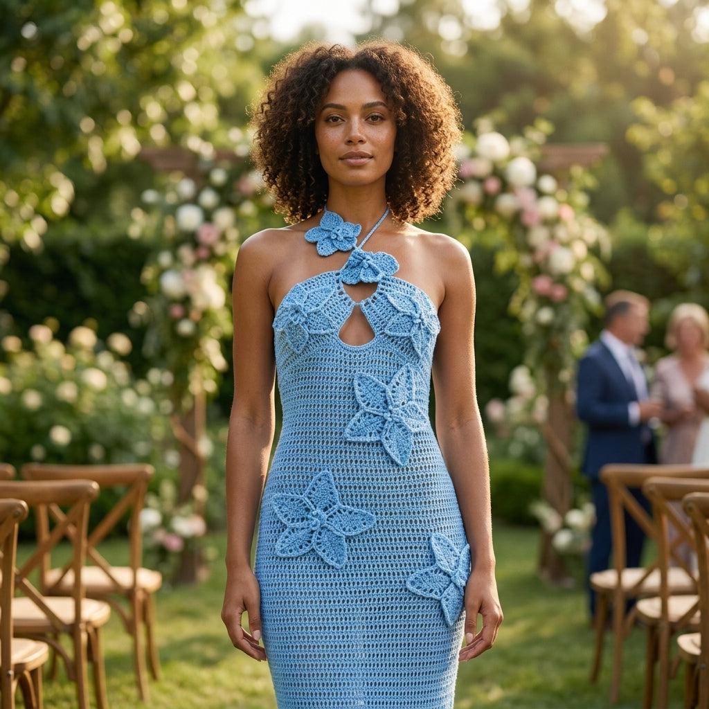 Rosalyn crochet wedding guest maxi dress - side view