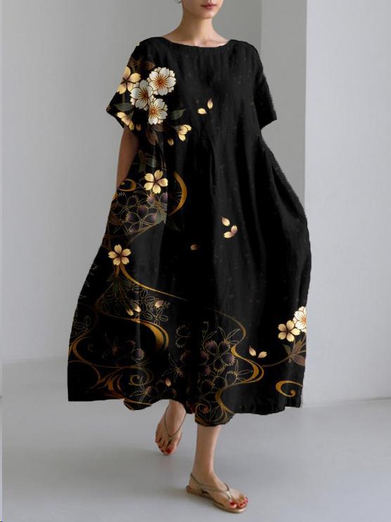 Rosie floral loose fit midi dress - close up