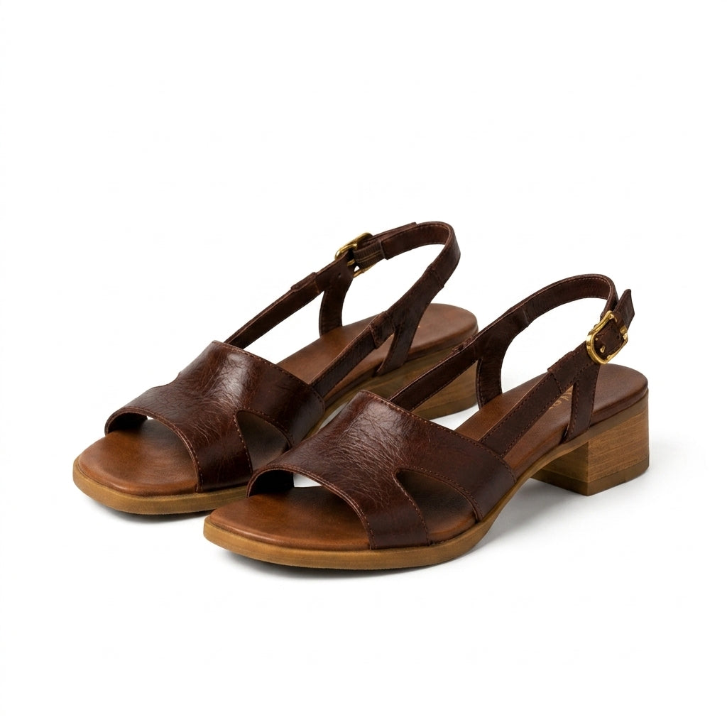 Sabrina brown block heel sandals square toe - full look