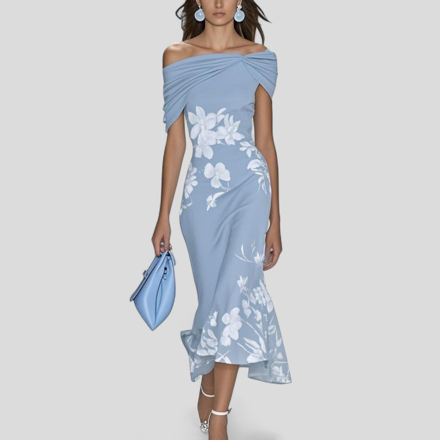 Samantha off shoulder floral midi dress - side view