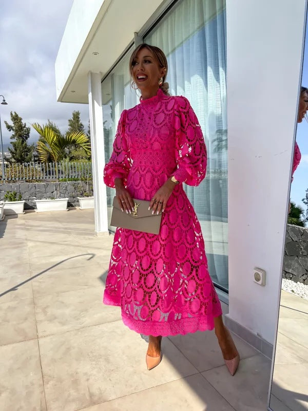sanne long sleeve lace midi dress - full look