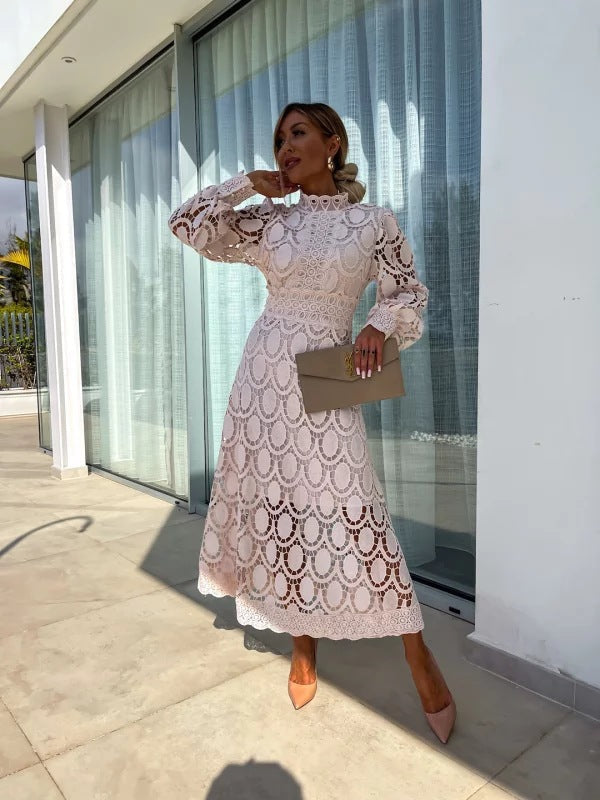 Sanne long sleeve lace midi dress - front view