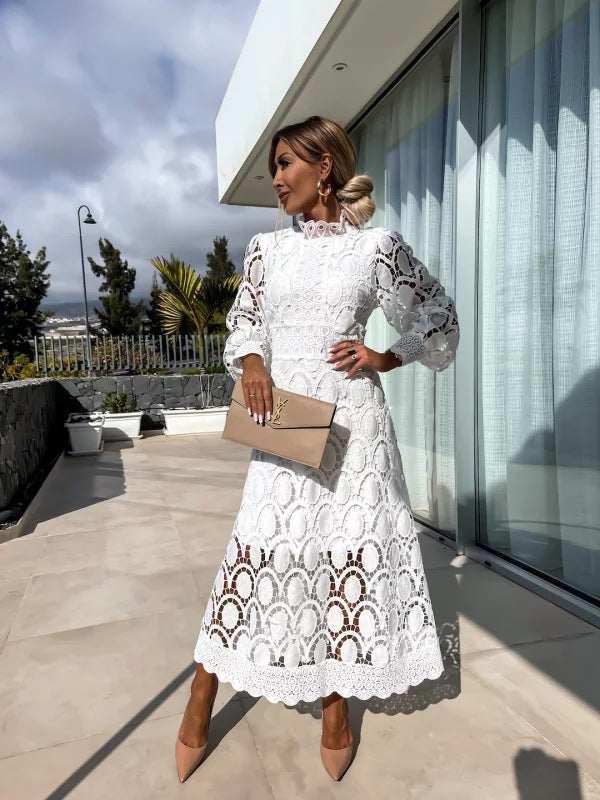 Sanne long sleeve lace midi dress - close up