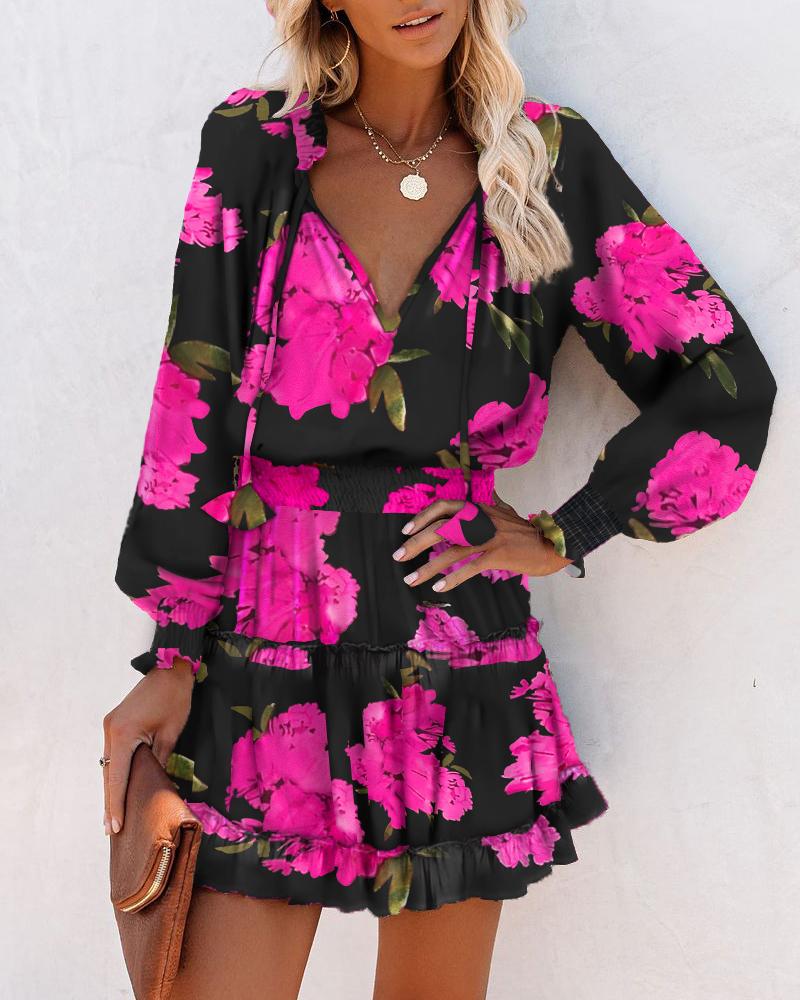 Serafina floral long sleeve mini dress - front view