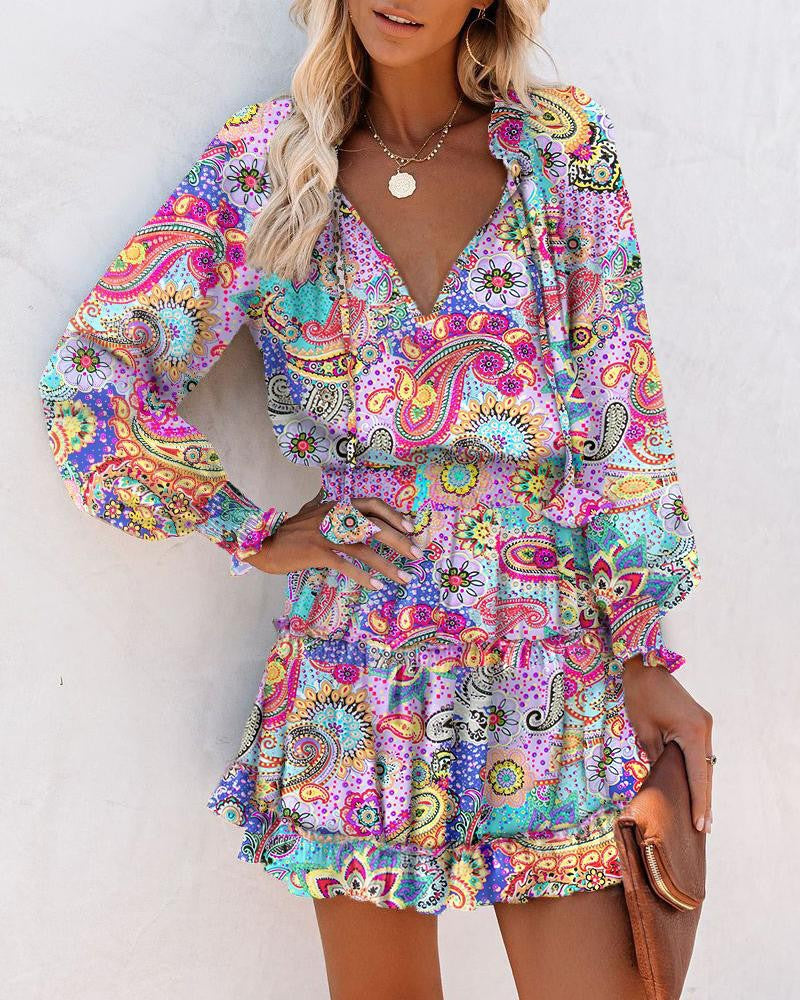Serafina floral long sleeve mini dress - colour Blue