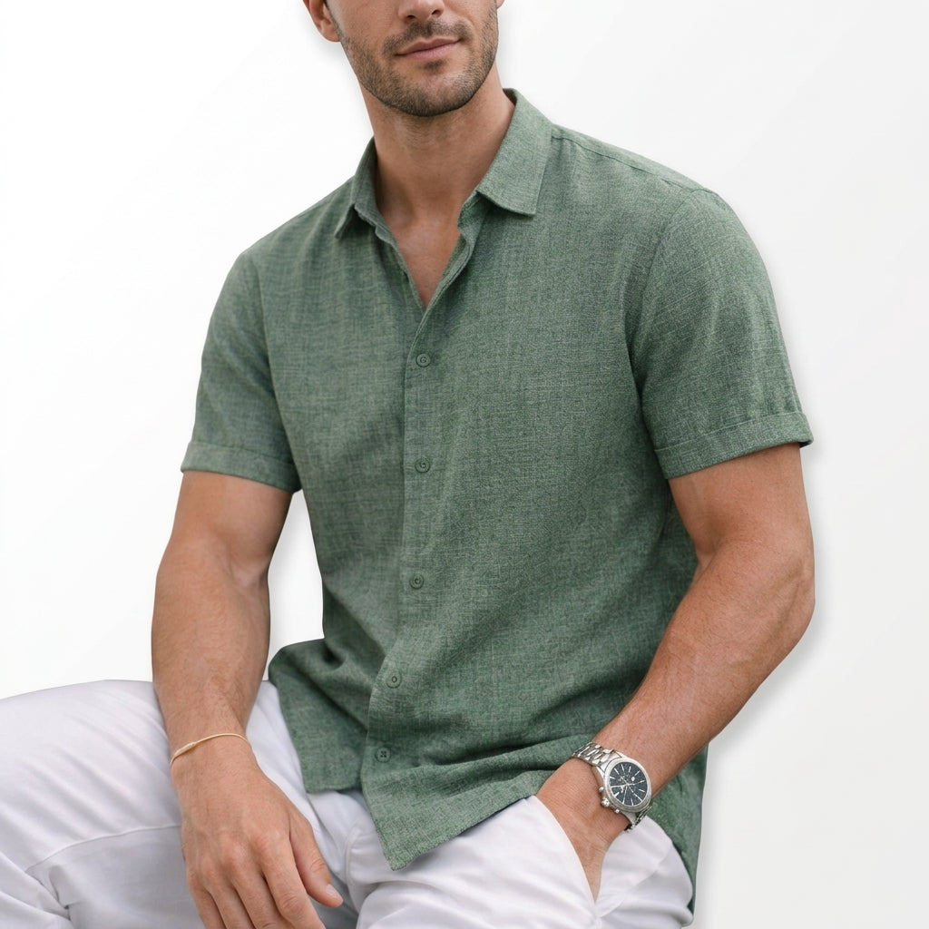 Silas cotton button henley - side view
