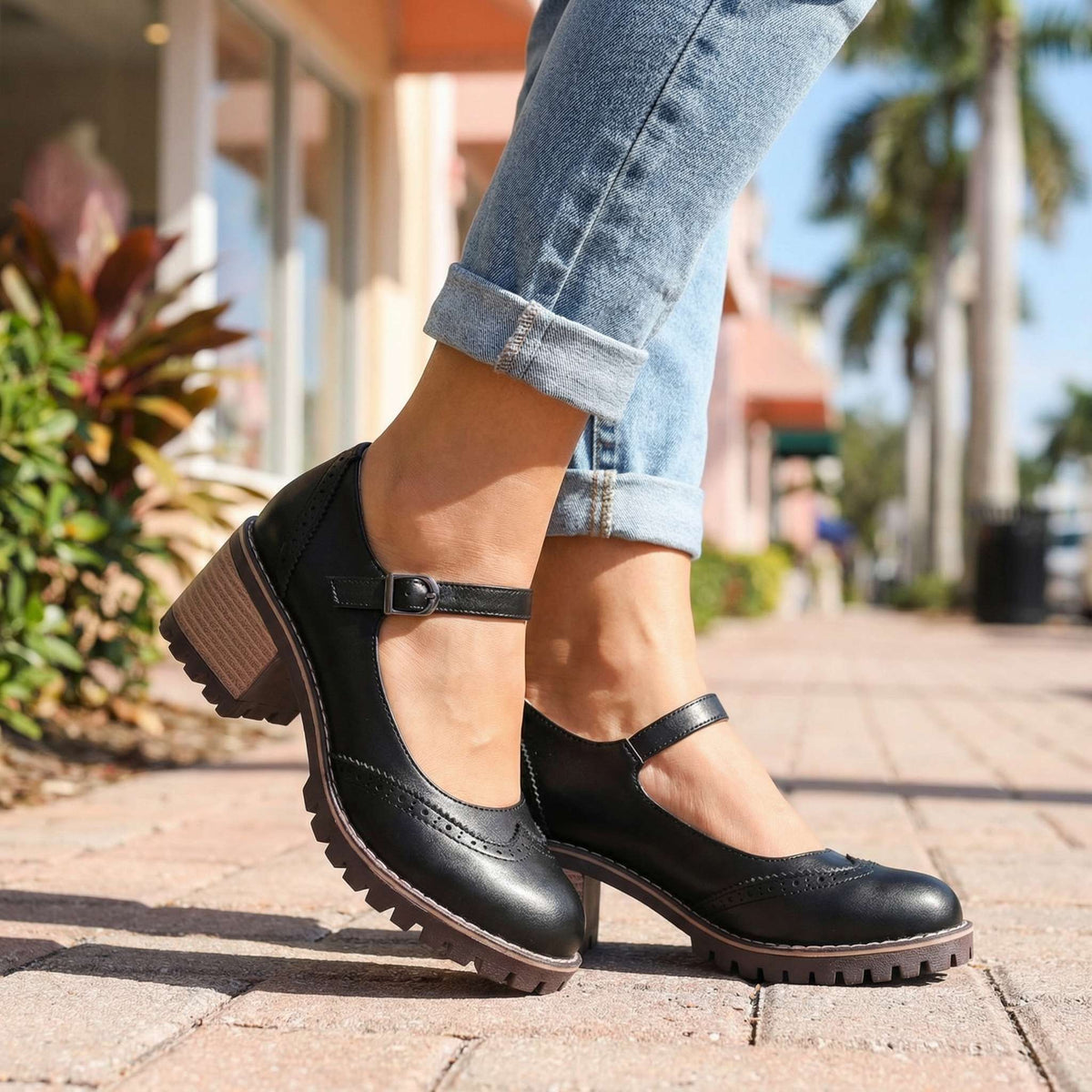 Silvana T-strap heels - front view