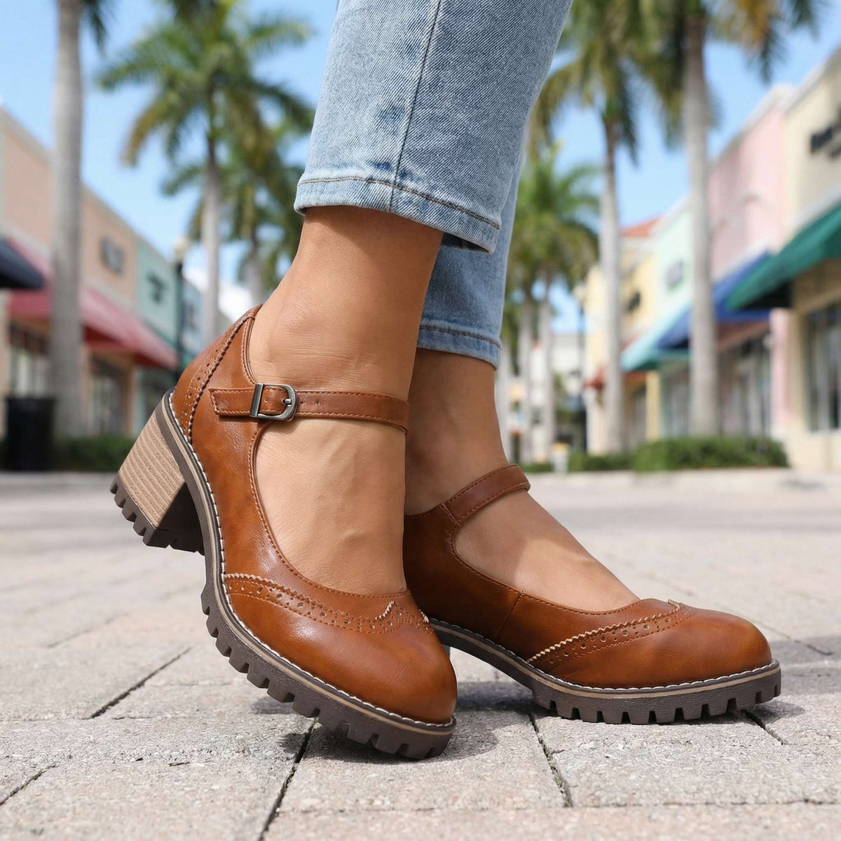 Silvana T-strap heels - styled view