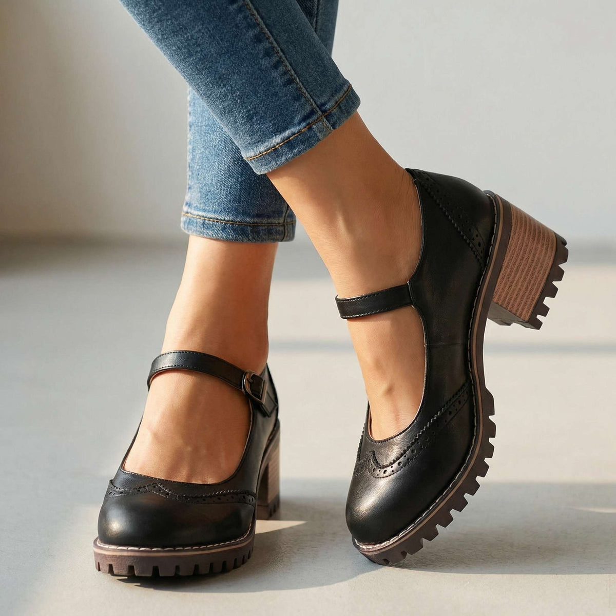 Silvana T-strap heels - styled view