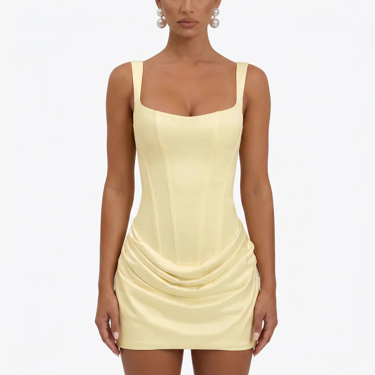 Solveig draped satin mini dress - front view