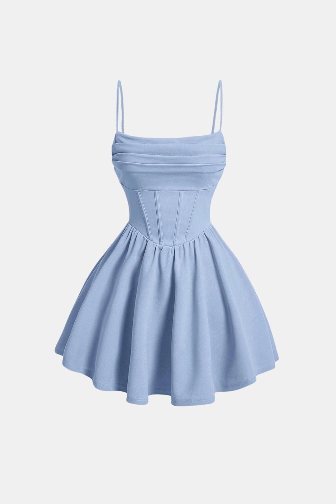 Light blue dress with thin straps on a white background