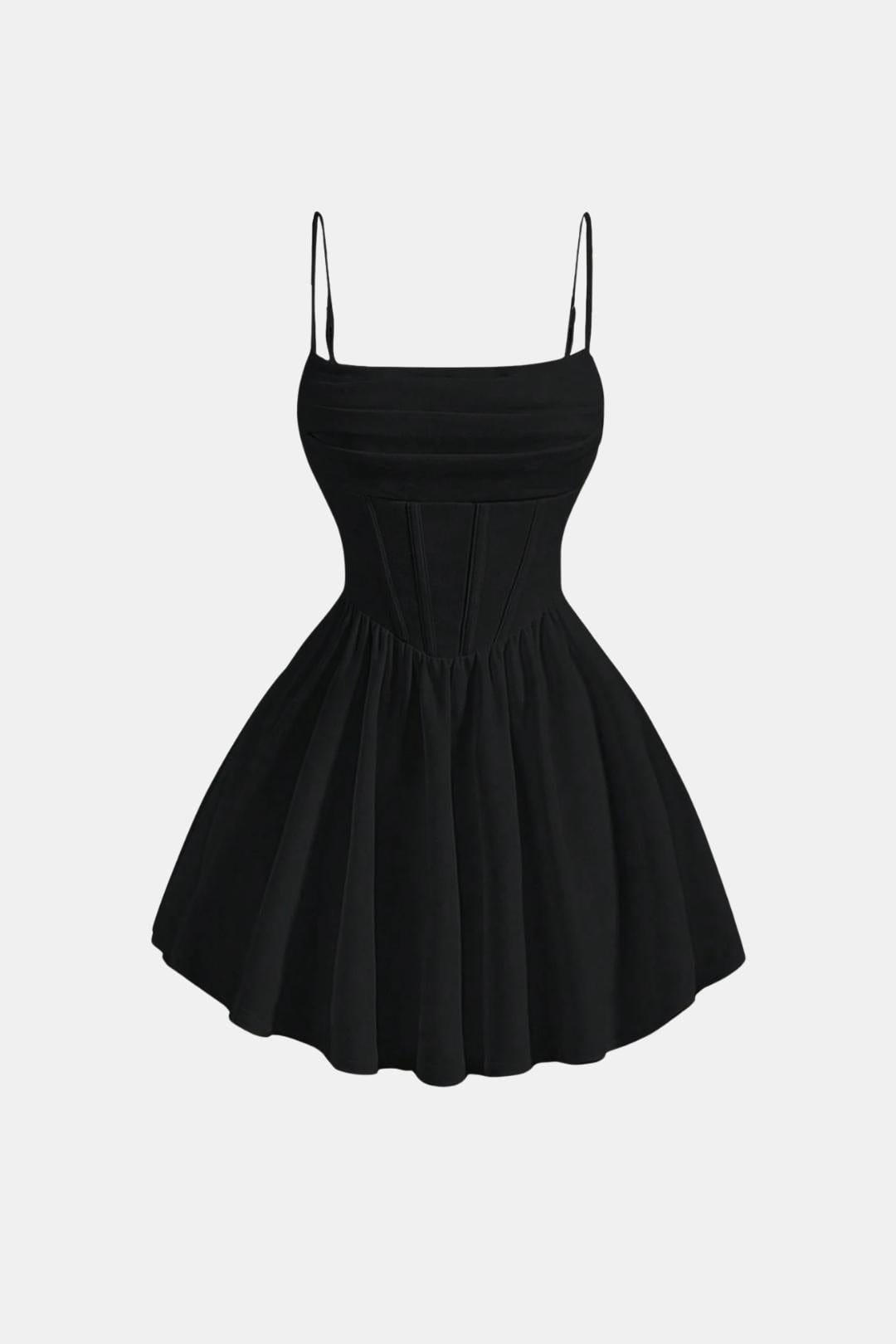 Black dress with thin straps on a white background
