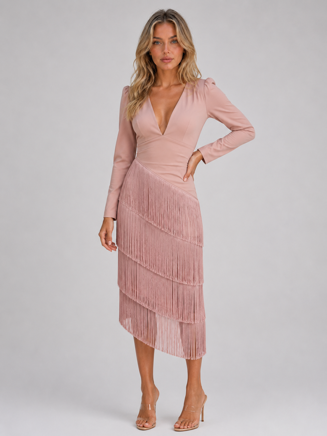 Sylvie fringe midi occasion dress - full look