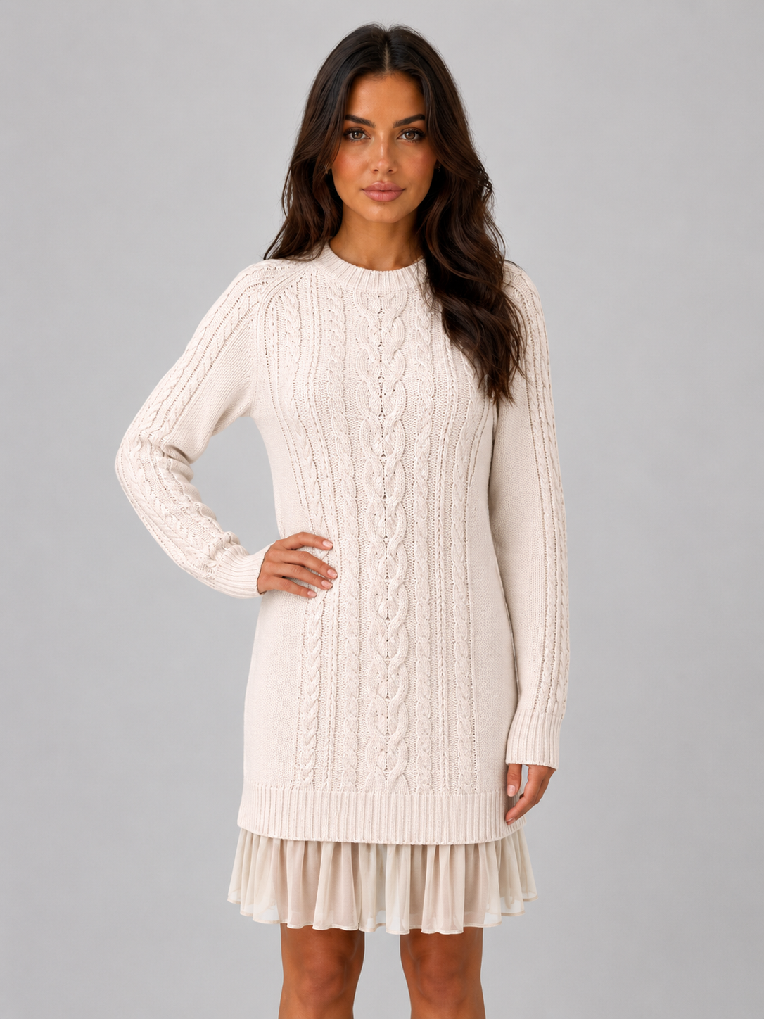 Talise cable knit jumper mini dress - front view
