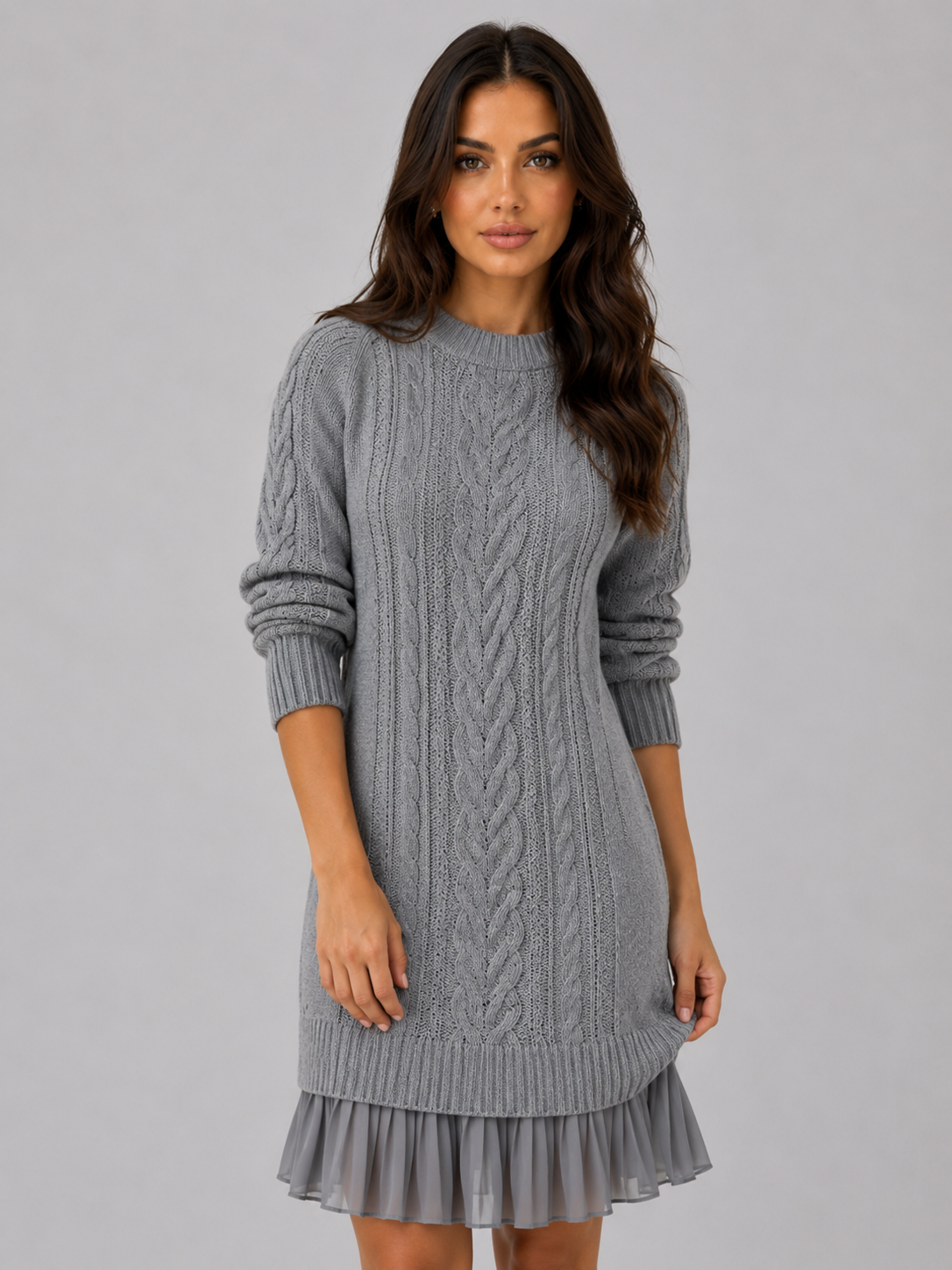 Talise cable knit jumper mini dress - full look