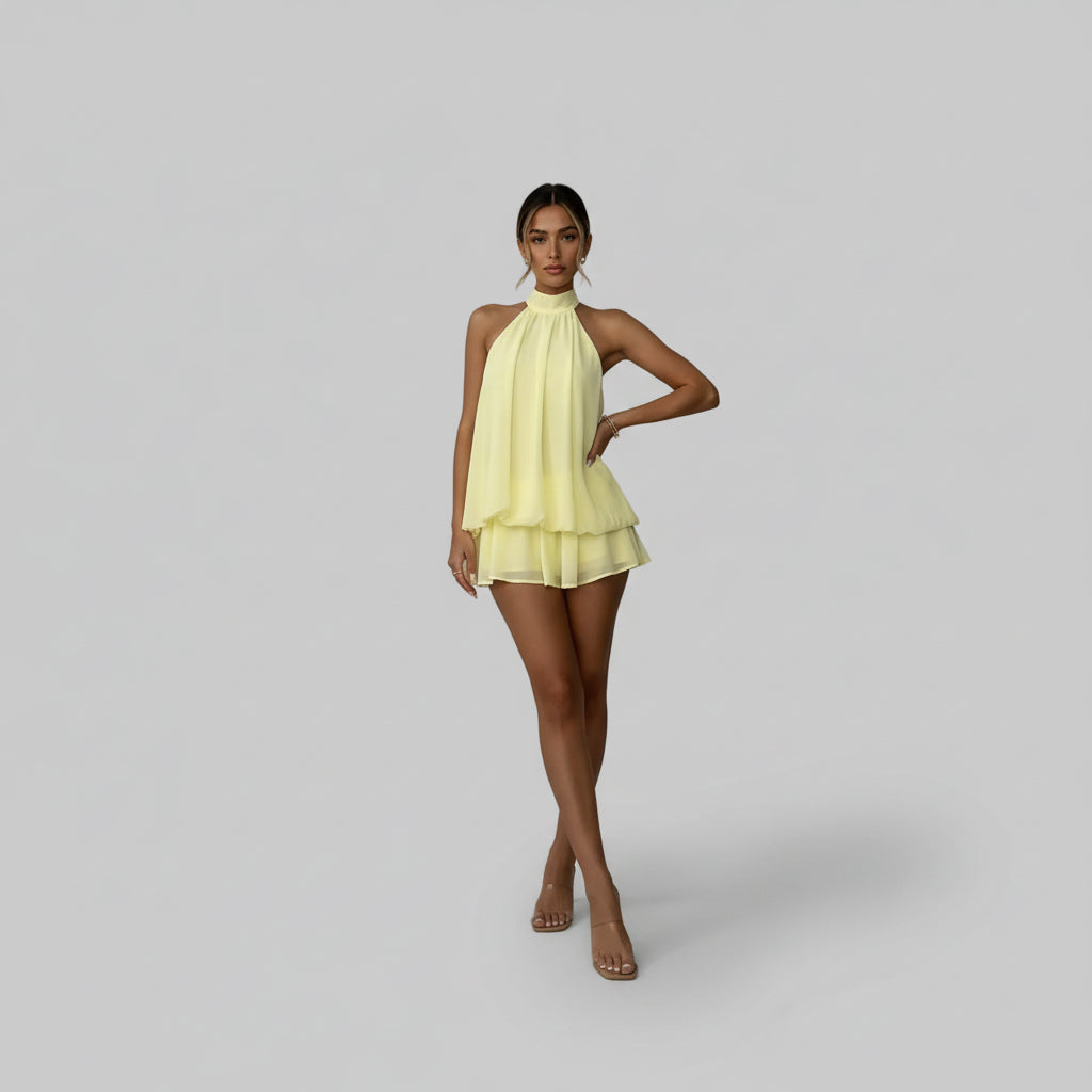 Tamsin halter layered mini dress - back view