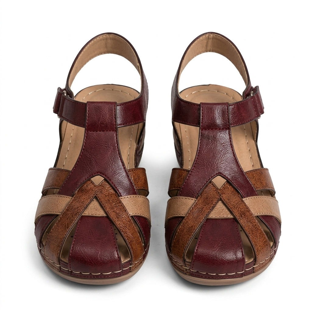 Tara red woven wedge sandals - front view