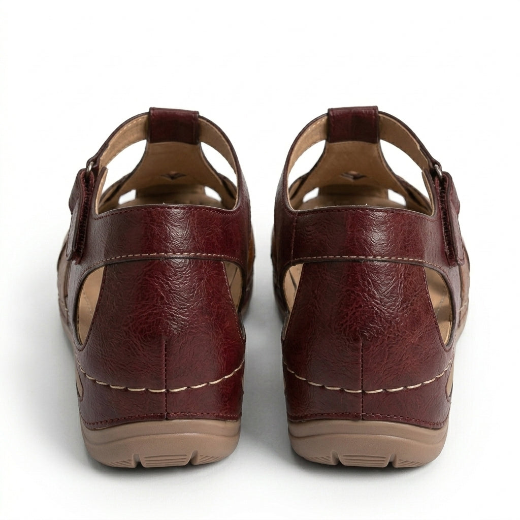 Tara red woven wedge sandals - side view